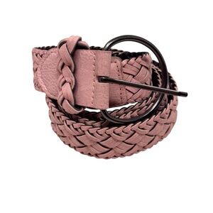 Pink Woven Faux Leather Belt Womens Size 8 Silver Tone Buckle Adjustable